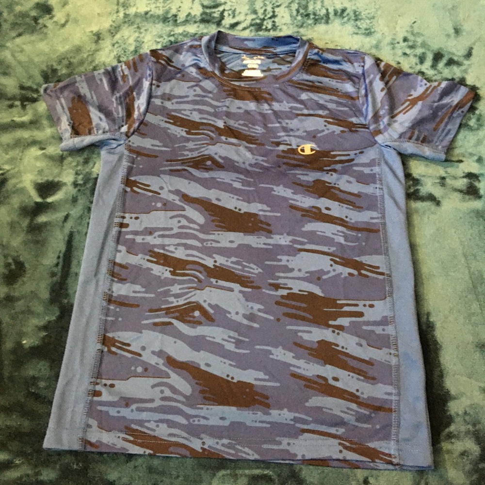 Blue and black champion dri-fit athletic shirt